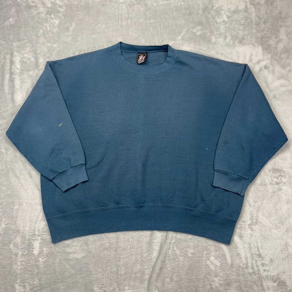 Vintage 90s USA Olympics Sweatshirt Men 3X Blue Fleece Lined Oversized Crew Neck